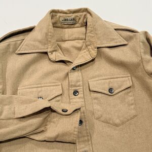 Jaeger Wool Military Overshirt Jacket Tan L Great Britain Epaulets Button Front